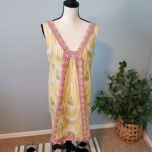 ANTHROPOLOGIE Lilka midi summer Dress light cotton yellow purple pink medium